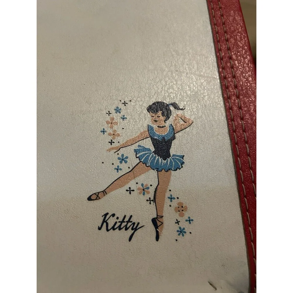 Vintage 1950s Vanity Case Mid Century Decor Girls Ballerina Kitty Suitcase Retro